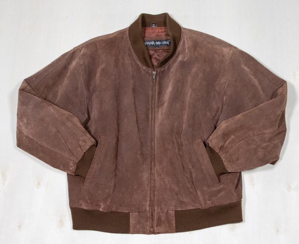 Vintage Wear Me Out Leather Bomber Jacket Mens L Brown Genuine Leather Zip Up 90